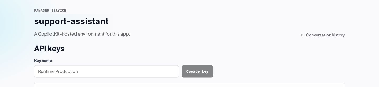 The cloud-hosted API keys page.